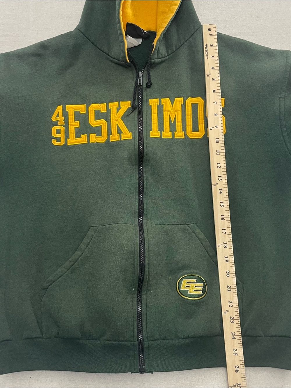 Vintage Edmonton Eskimos Hoodie Zip Up Impact CFL Yellow Green Men M Football - Picture 11 of 12